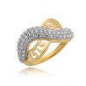 Złoty pierścionek z cyrkoniami w kształcie fali
