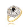 Śliczny złoty pierścionek z kwiatkiem z białego złota