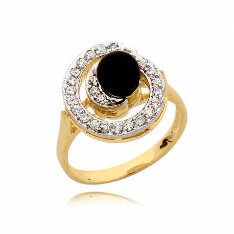 Elegancki pierścionek w formie ślimaczka z czarną perłą