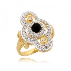 Złoty pierścionek z elegancką czarną perłą