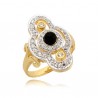 Złoty pierścionek z elegancką czarną perłą