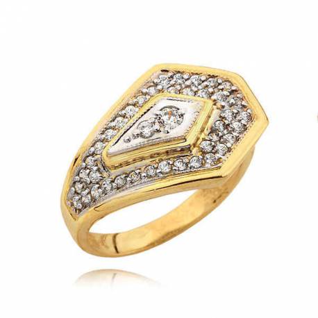 Złoty pierścionek orginalnie zdobiony cyrkoniami