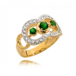 Złoty pierścionek z trzema zielonymi cyrkoniami