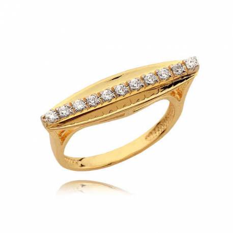 Złoty pierścionek o niezwykłym kształcie z cyrkoniami