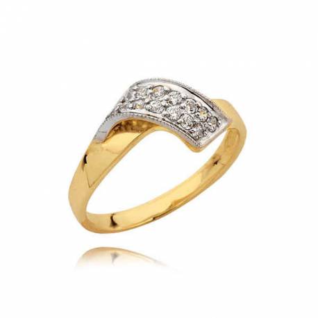 Złoty pierścionek z nakładką z białego złota i cyrkoniami