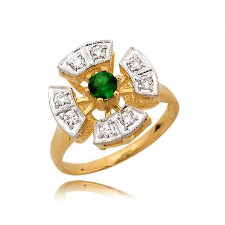 Śliczny złoty pierścionek z zieloną cyrkonią