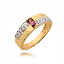 Elegancki złoty pierścionek z różową cyrkonią