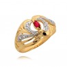 Złoty pierścionek z niezwykłym wzorem i rubinem