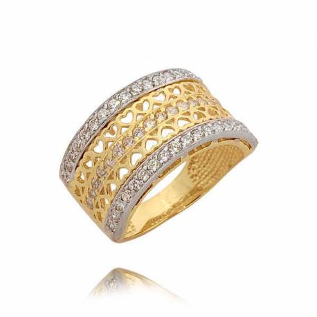 Złoty pierścionek z wzorem malutkich serduszek i cyrkoniami