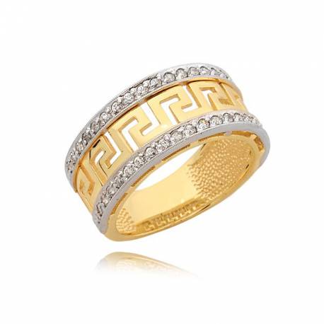 Złoty pierścionek,grecki wzór z cyrkoniami